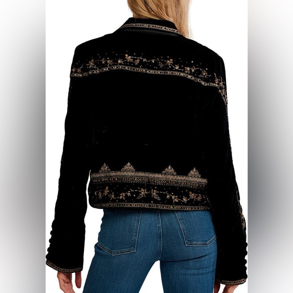 Free People Maxxie Bead Detail Velvet Jacket Black and Gold NWT $268 - Picture 2 of 12
